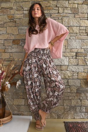 Daughter Of Ibiza Lovechild Shirring Cuff Pant Chocolate & Rose Pre order 14 days